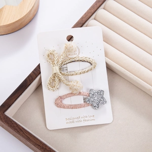 Barrette à cheveux avec nœud tissé et pince BB étoile à paillettes roses pour filles