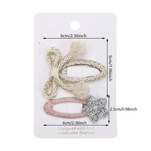 Lot de barrettes pour enfants avec nœud tissé, pompon blanc et étoile pailletée