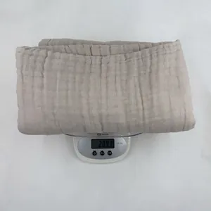 Grey 6-layer bamboo cotton baby bath towel and swaddle wrap weighing 289.3 grams