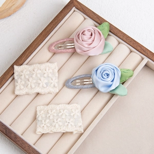 Sweet 3D fabric rose hair clips and lace embroidery BB clips in a jewelry box organizer