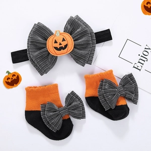 Βρεφική Κορδέλα Και Κάλτσες Halloween Κολοκύθα Φιόγκος Πορτοκαλί Μαύρο Ρίγες Αξεσουάρ Μαλλιών Πάρτι Μωρού