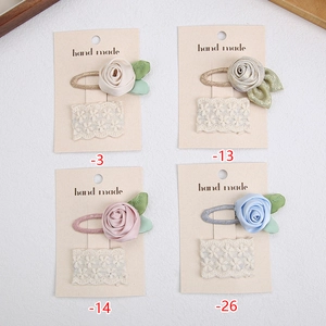 Handmade rose floral and lace hair clip set for kids in four vintage colors