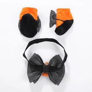 Σετ Halloween για μωρά με κεφαλόδεσμο και κάλτσες με μεταλλικό φιόγκο σε πορτοκαλί