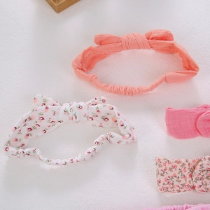 5-piece baby floral headband set with soft cotton bunny ears and bow decorations