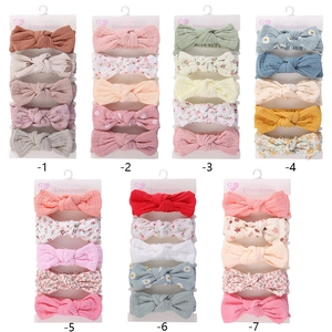 Set of 5 floral cotton rabbit ear headbands for baby girls in various colors