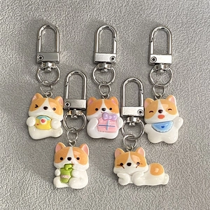 Cute Cartoon Corgi Puppy Keychain Creative Resin Dog Pendant For Bag Accessories Key Ring Gifts For Women Kids Students