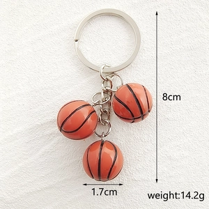 Detailed view of triple mini basketball keychain with measurements: 8cm total length