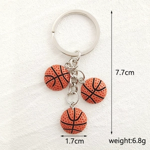 Detail view of 3D resin basketball keychain with dimensions 7.7cm and weight 6.8g