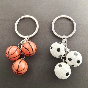 Mini 3D resin sports keychains with realistic basketball and soccer ball pendant designs