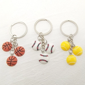 Creative resin sports ball keychains with 3D basketball, baseball and tennis pendants