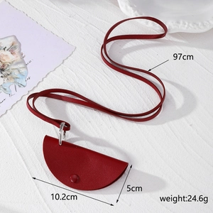 Detail view showing dimensions of red faux leather key pouch with 97cm shoulder strap