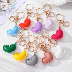 Fashion Heart Shaped PU Leather Keychain With Gold Metal Lobster Clasp Stitched Faux Leather Bag Charm For Women Girls