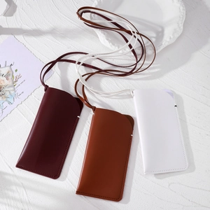 Portable PU Leather Glasses Case Storage Bag Neck Hanging Strap Pouch Travel Women Fashion Sunglasses Cover Accessory