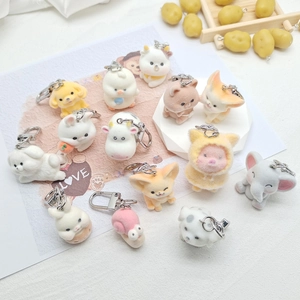Set of cute flocked animal keychains featuring puppies, foxes and bunnies with lobster clasps