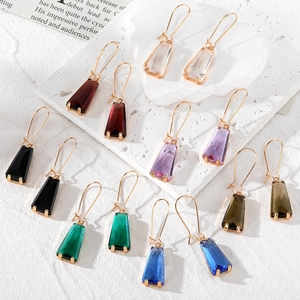 Minimalist Geometric Trapezoid Drop Earrings Copper Artificial Crystal Faceted Cut Jewelry For Women Party Wedding Earrings