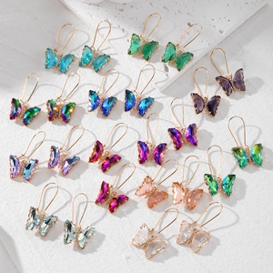 Elegant Butterfly Crystal Glass Drop Earrings For Women Alloy Rhinestone Geometric Dangle Hook Earrings Fashion Jewelry Gift