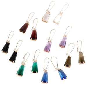 Minimalist geometric trapezoid glass drop earrings in multiple colors with gold hooks