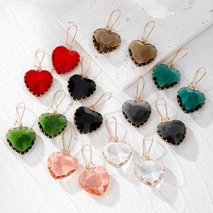 Pendientes Largos de Cristal Artificial Facetado Elegantes Forma de Corazón para Mujer Joyería de Aleación Vintage Estilo Francés