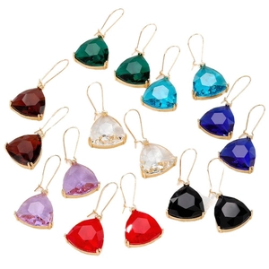 Luxurious geometric crystal drop earrings in multiple colors and golden finish