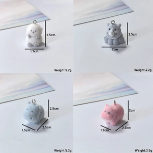Porte-clés animaux floqués mignons avec rhinocéros et hippopotame en couleurs pastel