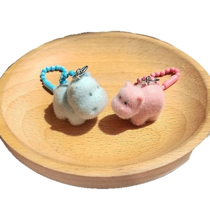 Porte-clés animaux floqués roses et bleus mignons avec chaîne à billes sur plateau