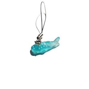 Cute translucent blue whale shark charm with white dots and black lanyard for bags