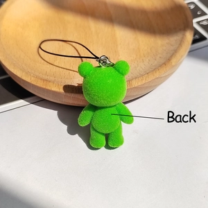 Porte-clés ours floqué vert vif vue arrière avec dragonne noire et fermoir métal