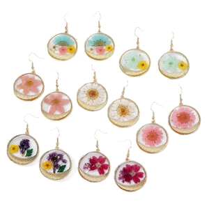 Floral stainless steel earrings with colorful pressed dried flowers in resin frames