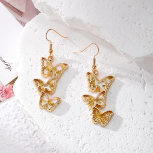 Handmade butterfly earrings with dried flowers in resin gold frame for women