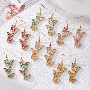 Sweet Butterfly Dried Flower Stainless Steel Earrings Handmade Resin Floral Pastoral Style Drop Earrings For Women Jewelry
