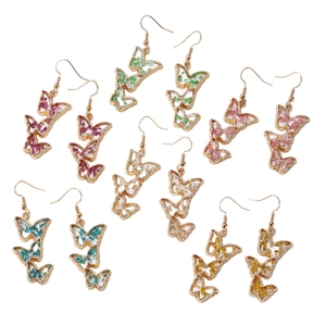 Handmade butterfly drop earrings with real dried flowers in 6 colors and gold hooks