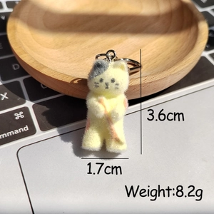 Détail du porte-clés chat floqué avec dimensions 3,6cm x 1,7cm et poids de 8,2g
