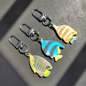 Cute Tropical Fish Keychain Flocked Ocean Animal Pendant For Bag Charm Colorful Striped Fish Keyring For Women Girls Gift