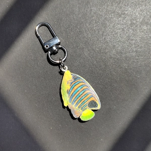 Cute cartoon tropical fish keychain with colorful flocking and silver lobster clasp charm