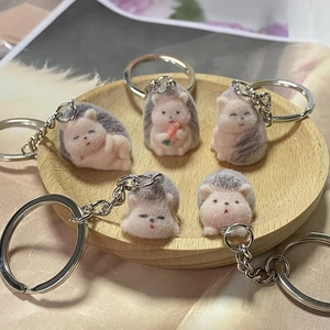 Mini Flocked Hedgehog Bag Pendant Cute Cartoon Simulation Animal Keychain For Women Kids Bag Accessories Keyring Gift