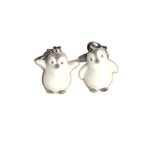 Cute cartoon flocked penguin charms in grey and white with silver metal hooks for accessories