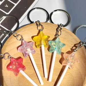 Resin Sequin Five-pointed Star Lollipop Keychain Glitter Handcrafted Simulation Food Bag Pendant For Women Girls Gift