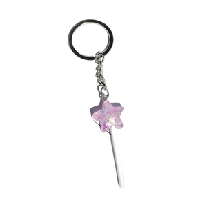 Purple glitter star lollipop keychain with resin sequins and silver metal ring