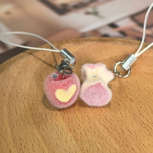 Flocked 3D Heart Apple Keychain Simulation Fruit Apple Core Fun Miniature Food Bag Phone Pendant For Women Girls Jewelry