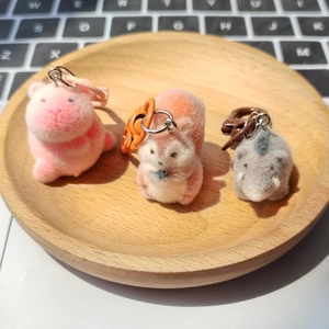 Cute Flocked Animal Keychain Squirrel Rhino Capybara Shaped Bag Pendant Decorative Accessories For Women Kids Jewelry Gift