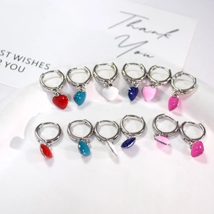 Fashion Alloy Enamel Heart Hoop Earrings With 925 Sterling Silver Earring Post Colorful Sweet Minimalist Daily Wear Jewelry For Women