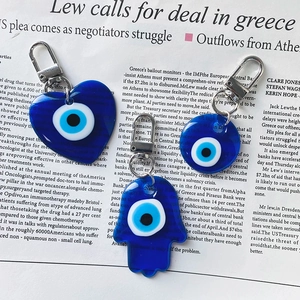 Blue Resin Evil Eye Keychain Hamsa Hand Heart Round Pendant Keyring Amulet Charm For Bags Women Men Gift Fashion Ornament