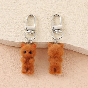 Close-up of adorable flocked kitten charms with detailed plush texture and silver clasp