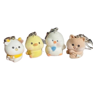 Cartoon flocked animal keychain set with cow, duck and cat charms for bags