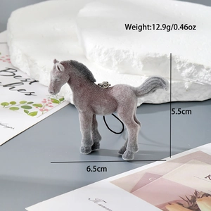 Lindo llavero de poni flocado en resina, colgante de animal en miniatura de 6,5x5,5cm