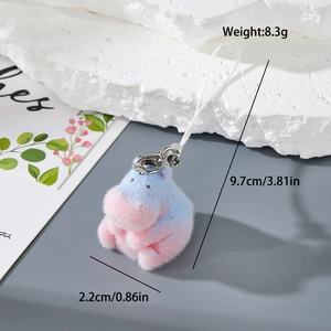 Cute pink and blue gradient flocked rhino keychain with silver hook and woven lanyard