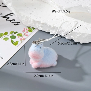 Cute pink and blue gradient flocked resin capybara keychain with lobster clasp