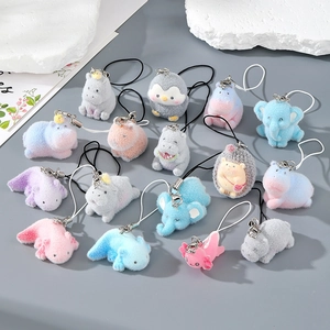 Cute Flocked Resin Animal Keychain Hippo Elephant Capybara Axolotl Pendant Funny Cartoon Bag Hanging Charm Jewelry Accessory