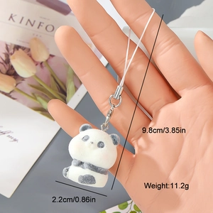 Detailed size specifications for a cute flocked panda charm featuring product dimensions