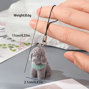 Détail du porte-clés caniche gris floqué de 8,6g avec spécifications de taille